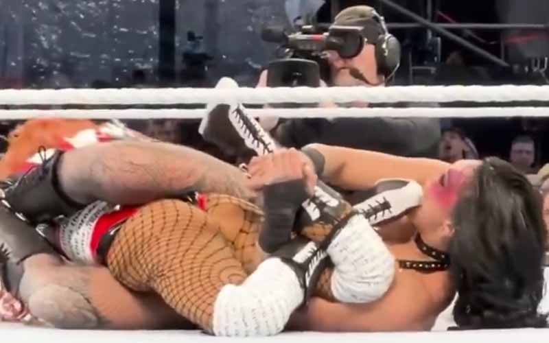 Unseen Angle Shows Rhea Ripley Biting Becky Lynch’s Foot at WrestleMania 40