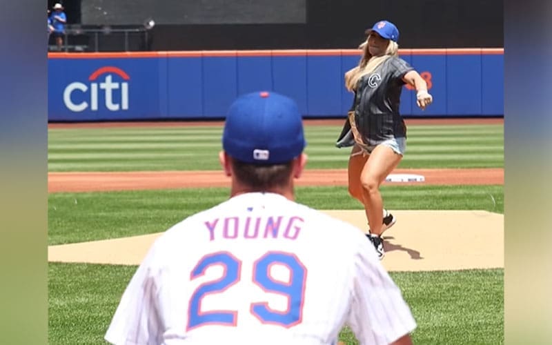 Tiffany Stratton Throws First Pitch at New York Mets Game